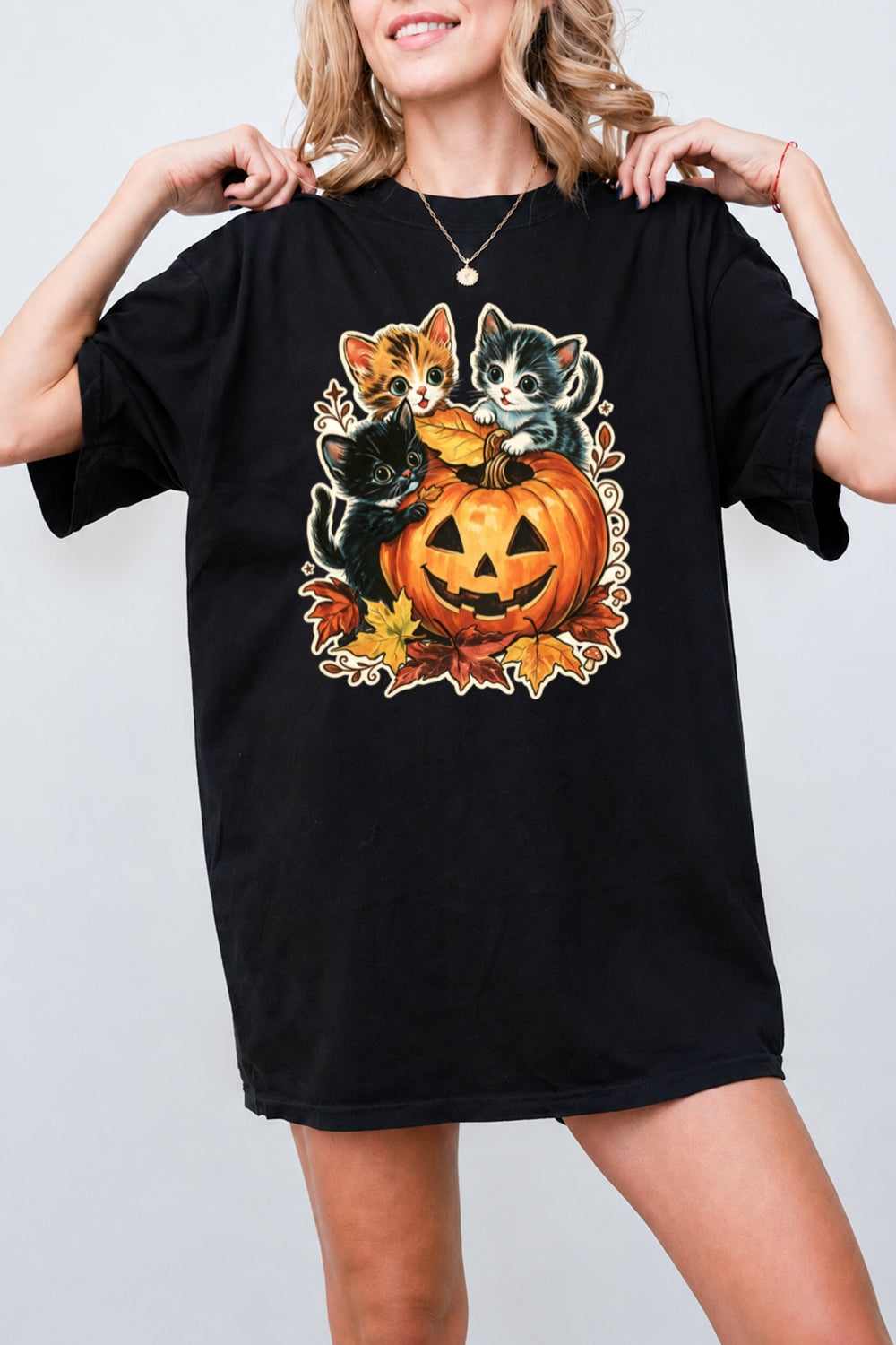 Retro halloween pumpkin kitten tee