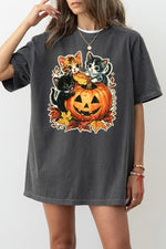 Retro halloween pumpkin kitten tee