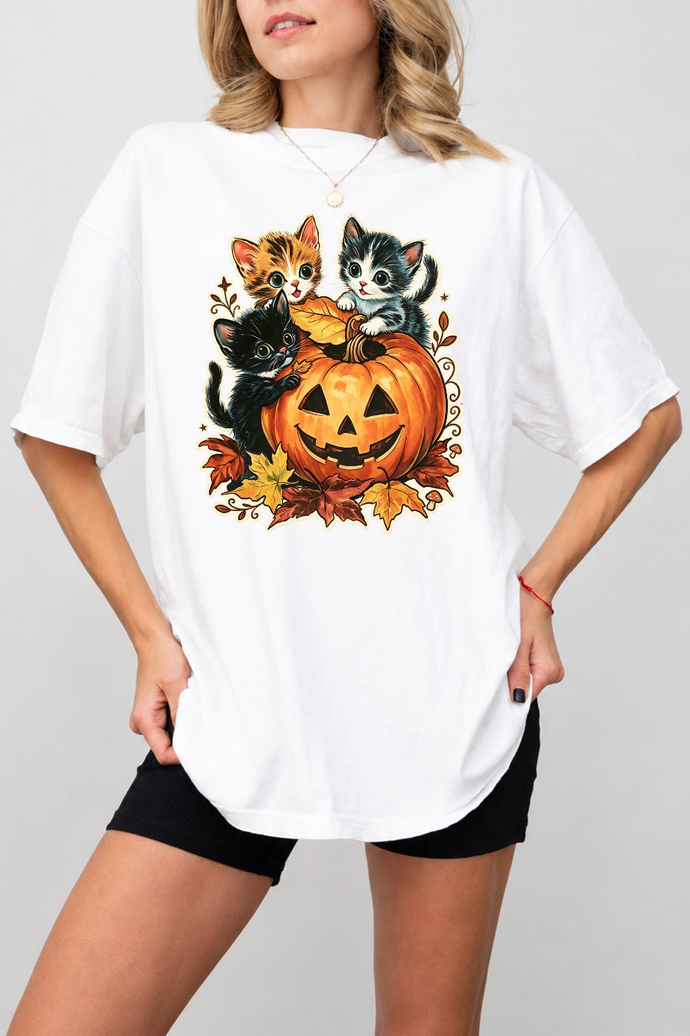 Retro halloween pumpkin kitten tee