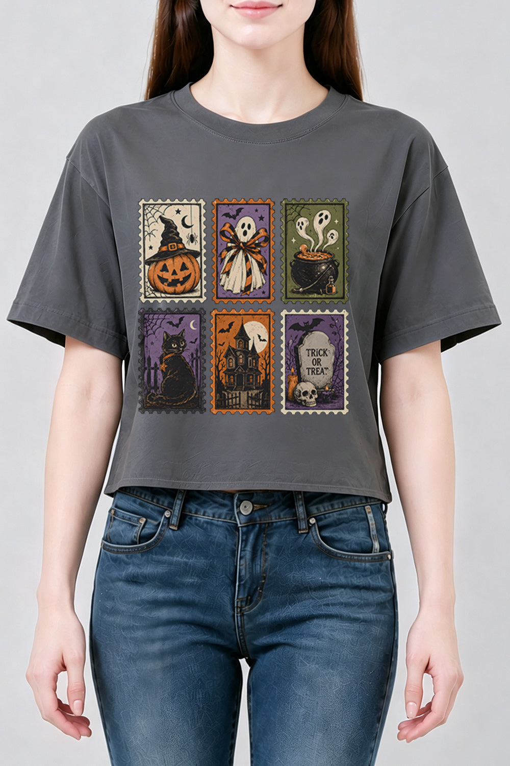 Retro halloween stamps crop top