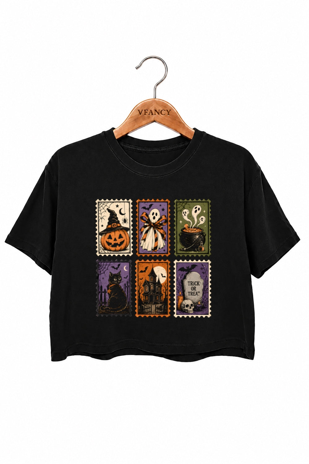 Retro halloween stamps crop top