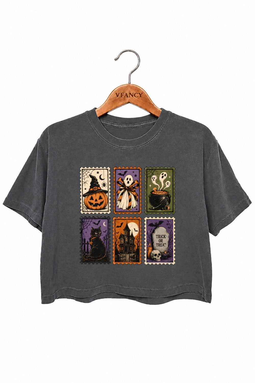 Retro halloween stamps crop top