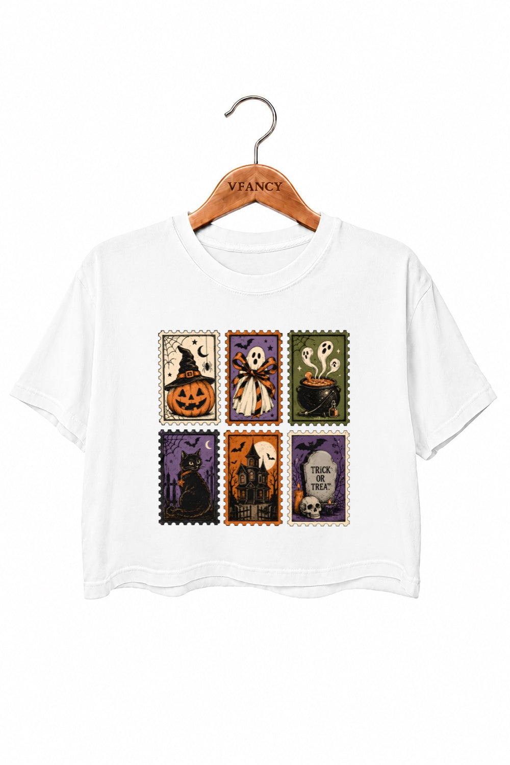 Retro halloween stamps crop top