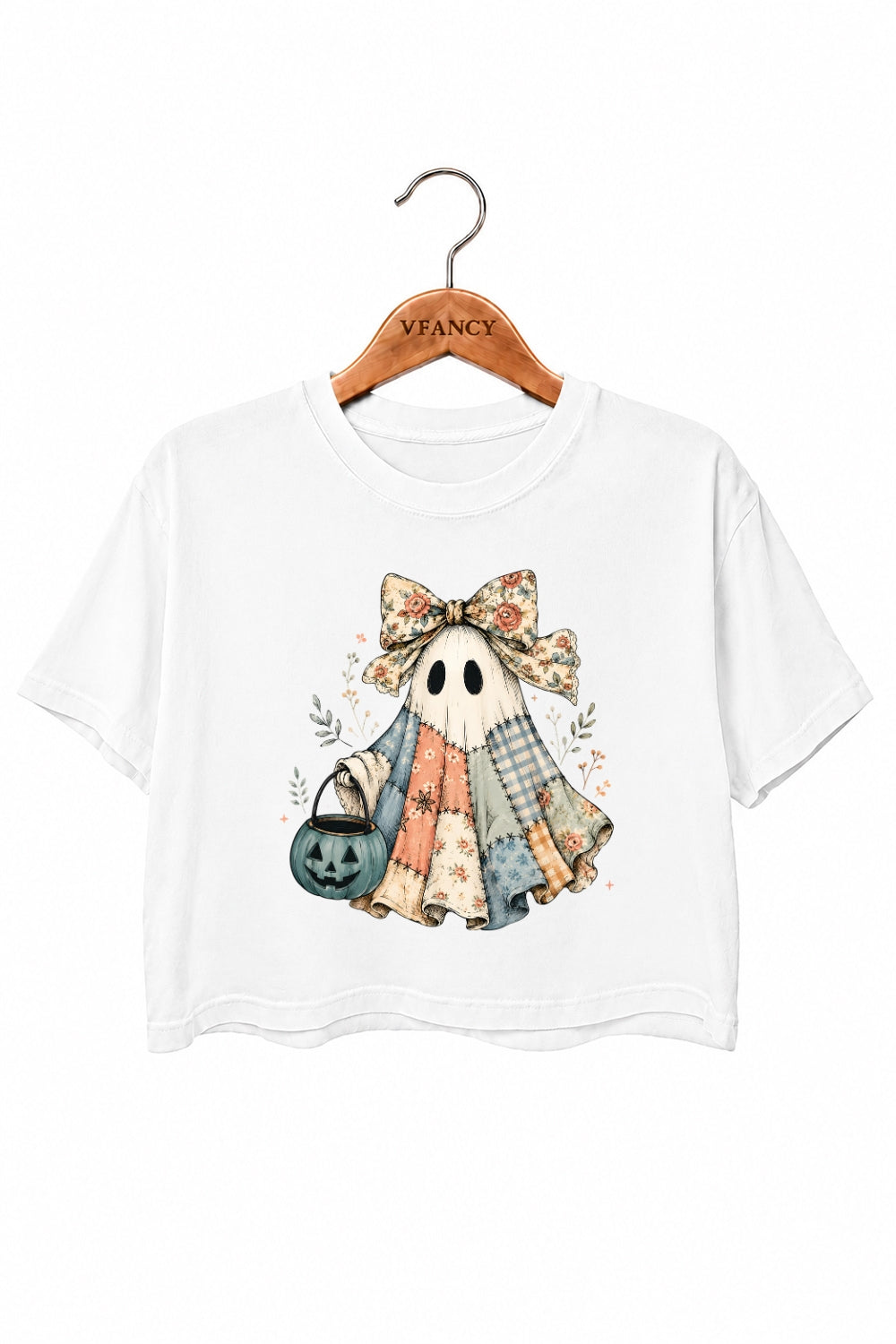 Retro patchwork ghost crop top