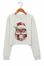 Retro patchwork santa print crop sweatshirt