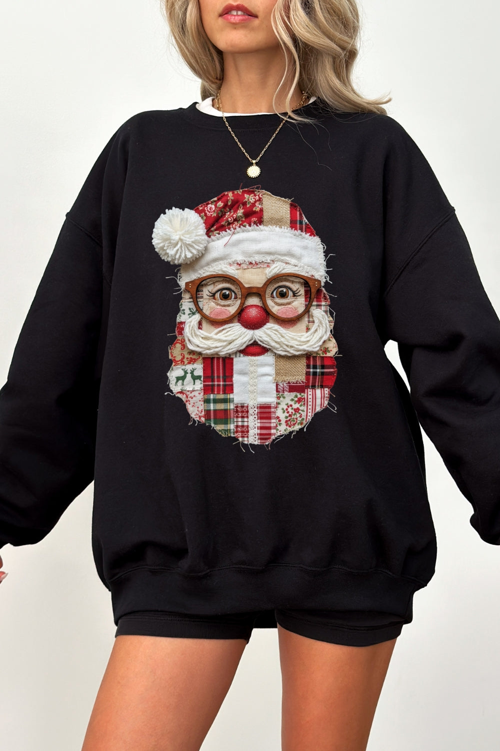 Retro patchwork santa print sweatshirt