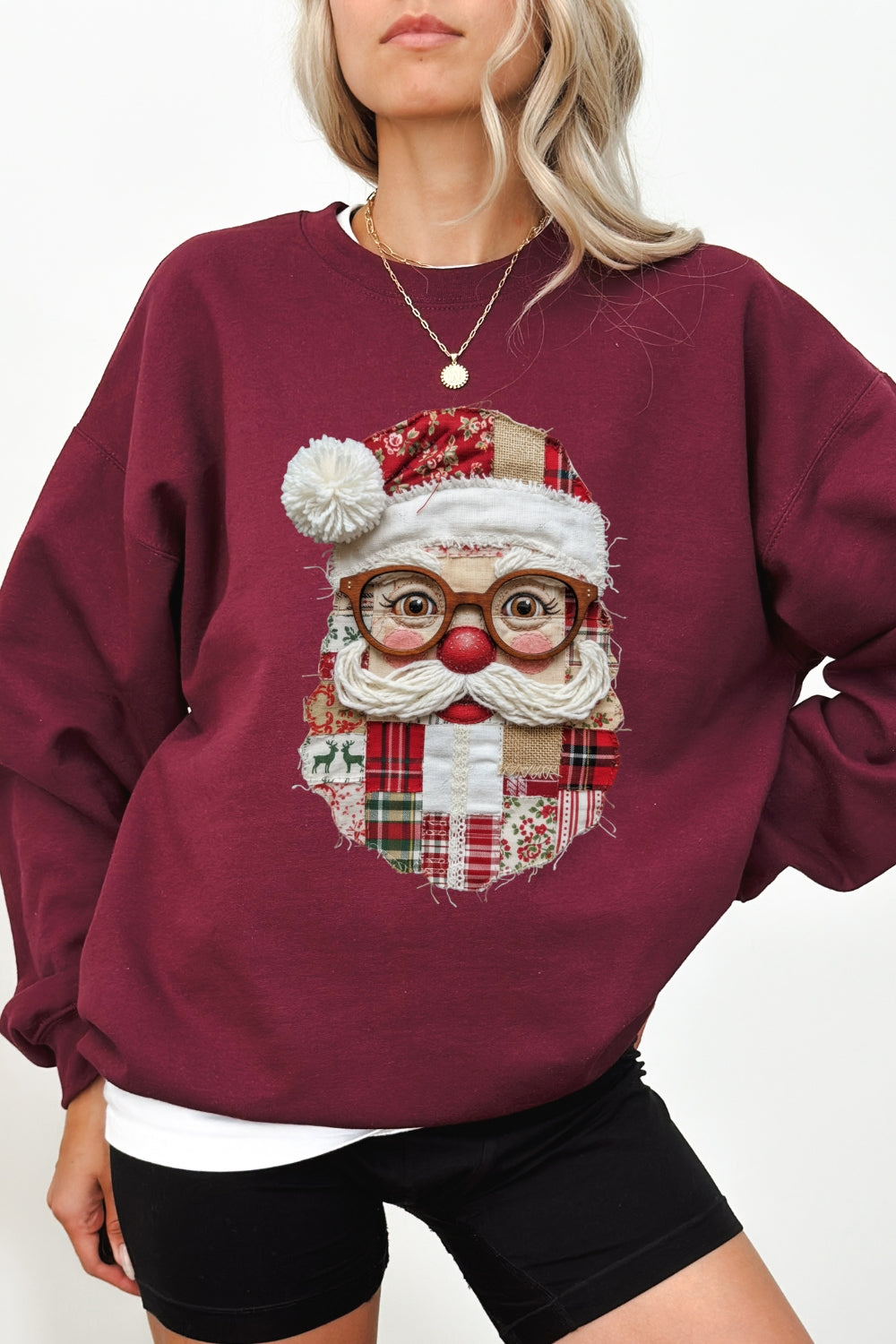 Retro patchwork santa print sweatshirt