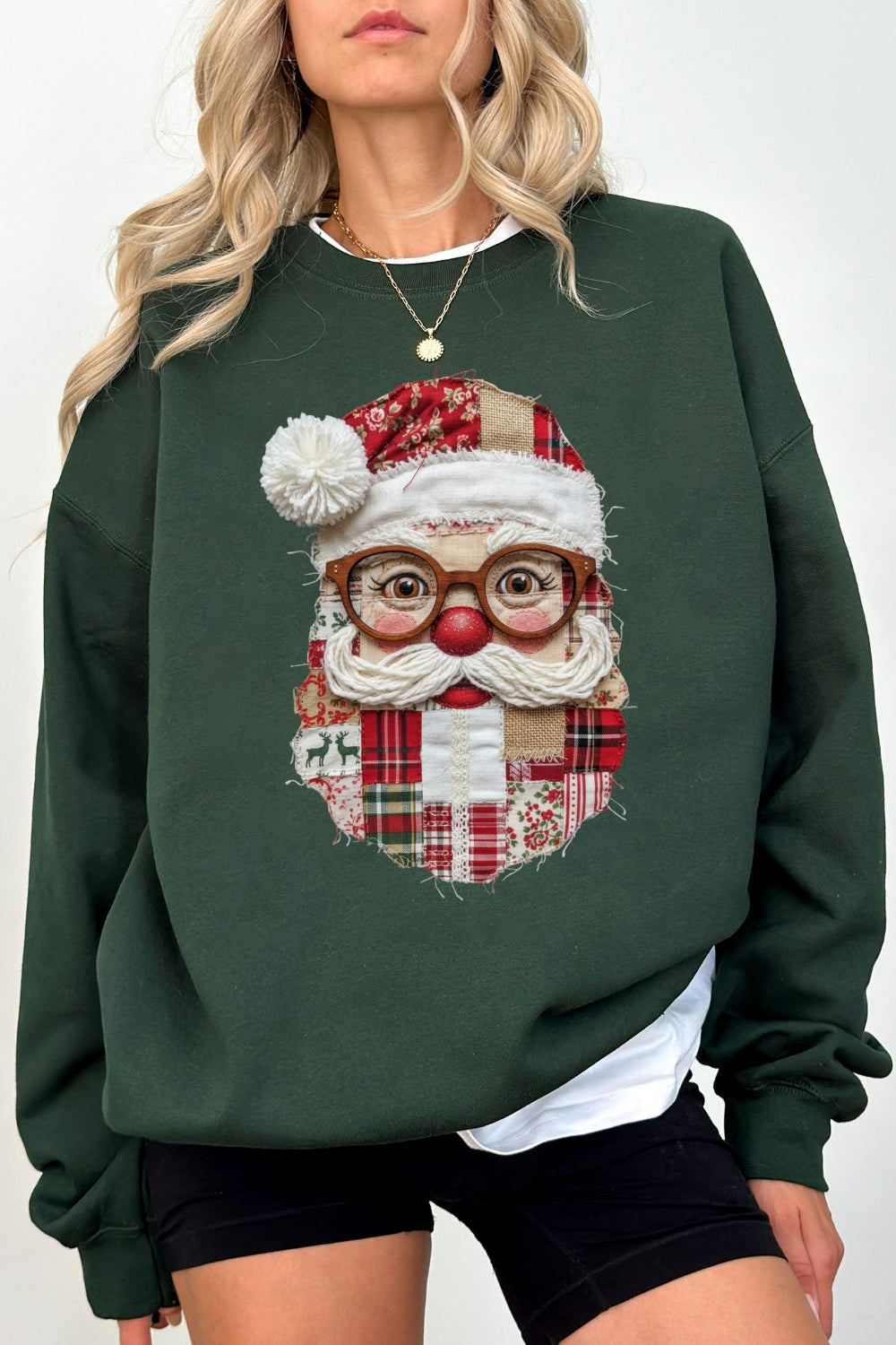 Retro patchwork santa print sweatshirt