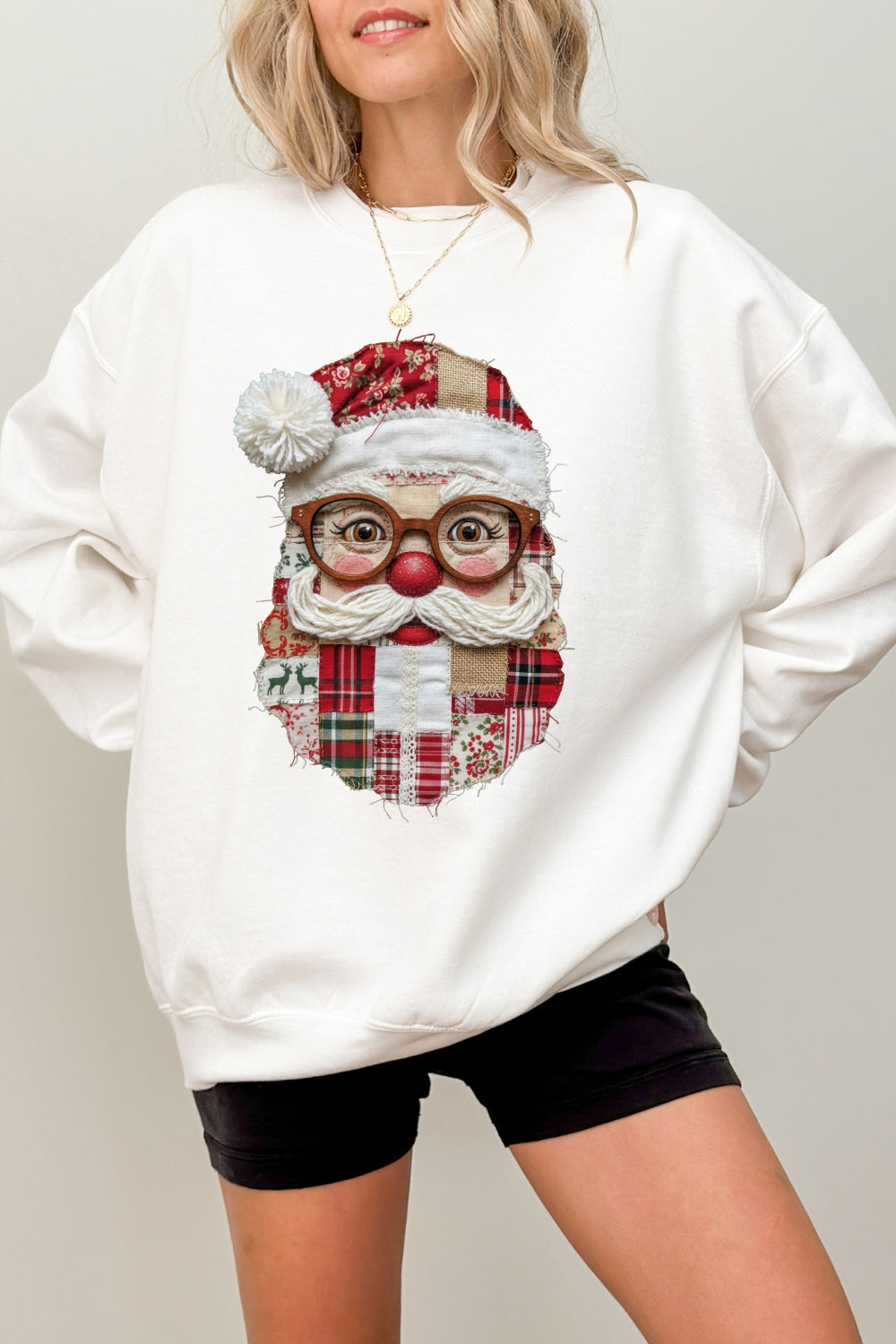 Retro patchwork santa print sweatshirt