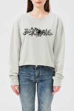 Retro rose and butterfly sketch crop sweatshirt
