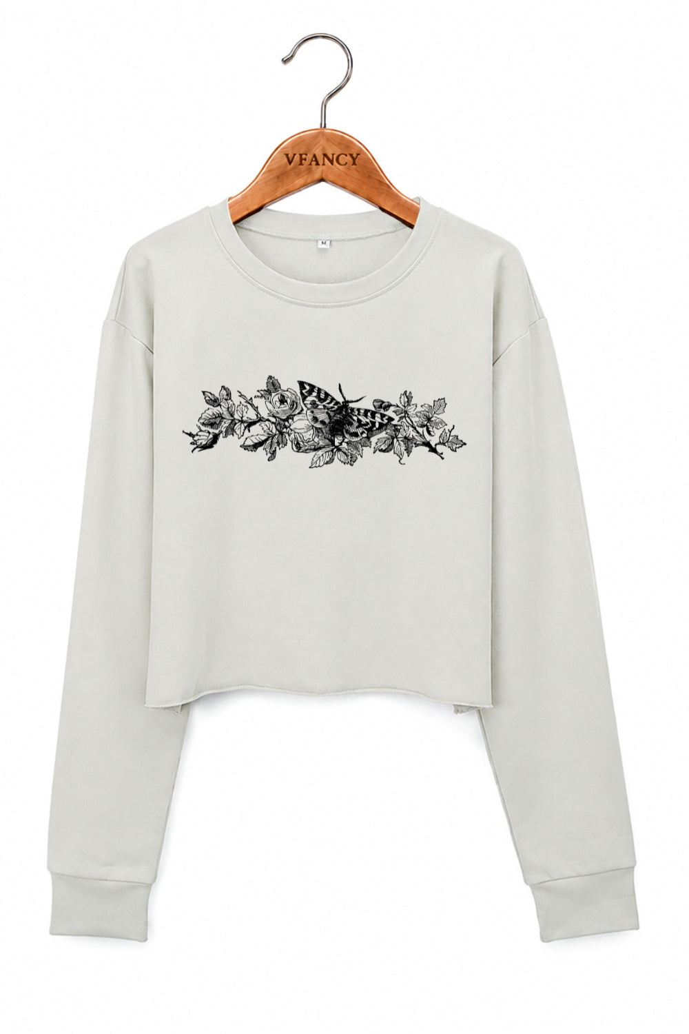 Retro rose and butterfly sketch crop sweatshirt