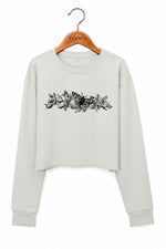 Retro rose and butterfly sketch crop sweatshirt