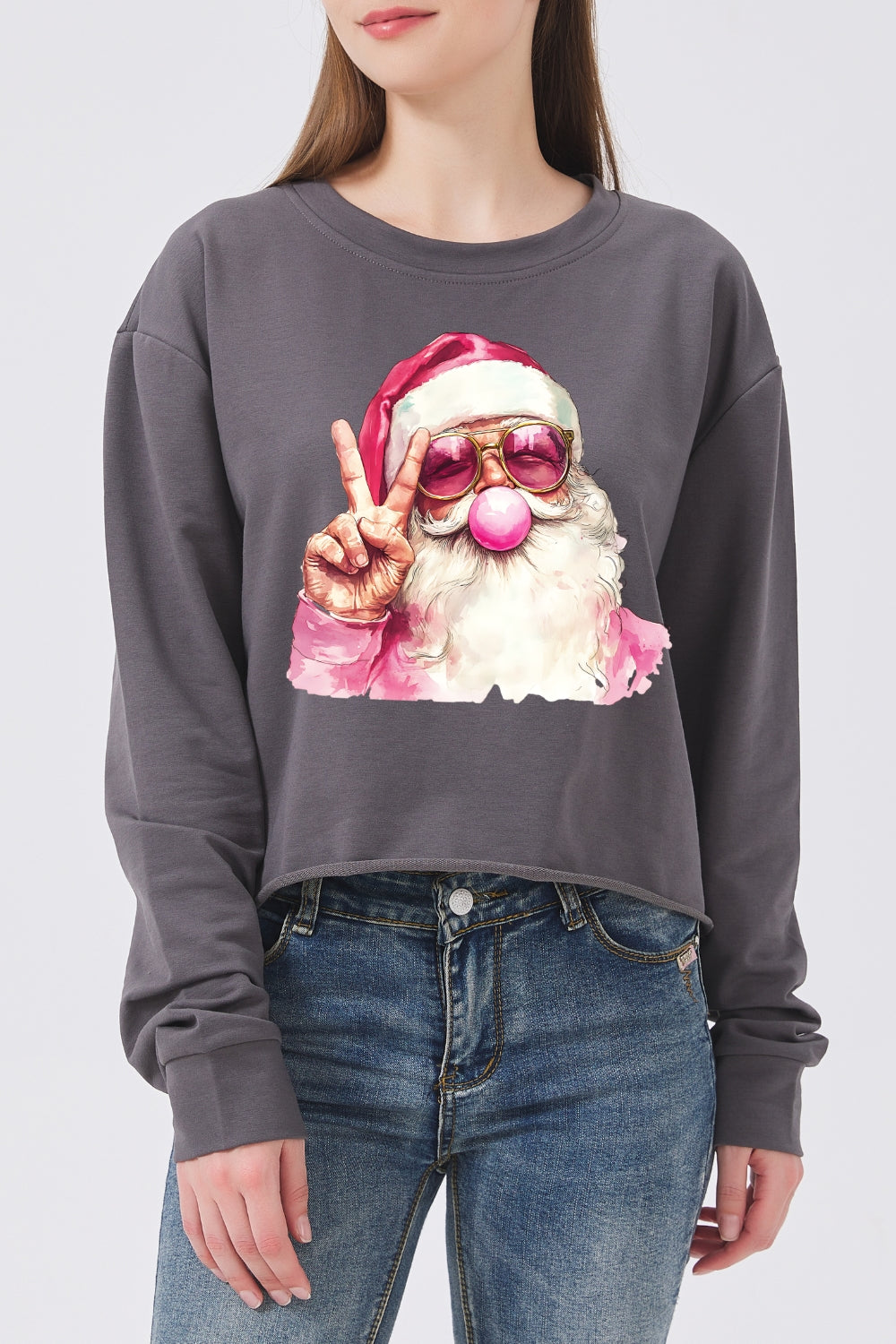 Retro santa blowing bubble christmas crop sweatshirt