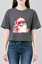 Retro santa blowing bubble christmas crop top
