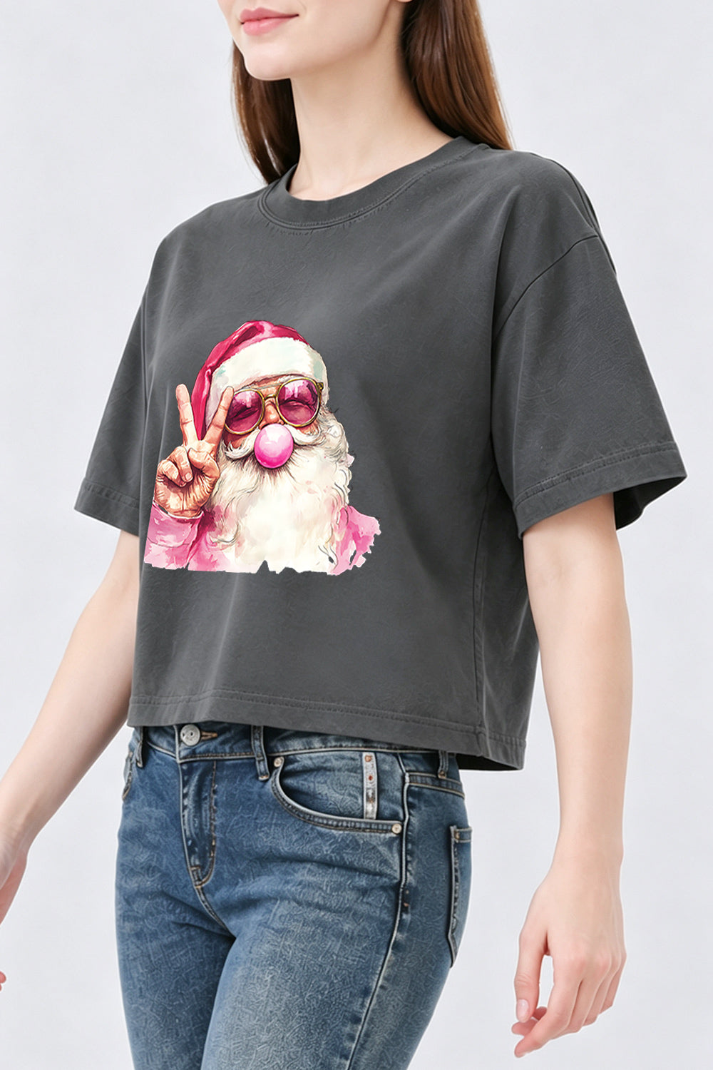 Retro santa blowing bubble christmas crop top