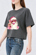 Retro santa blowing bubble christmas crop top