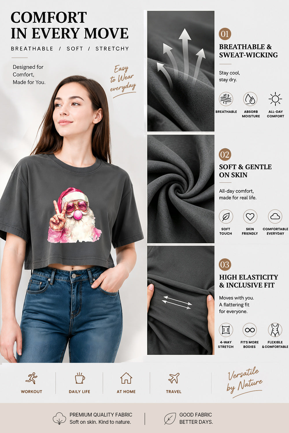 Retro santa blowing bubble christmas crop top
