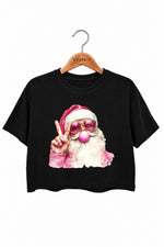 Retro santa blowing bubble christmas crop top