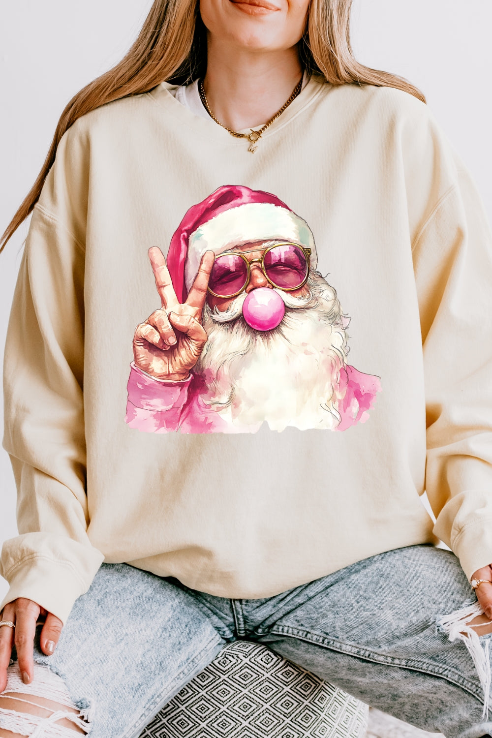 Retro santa blowing bubble christmas crop sweatshirt