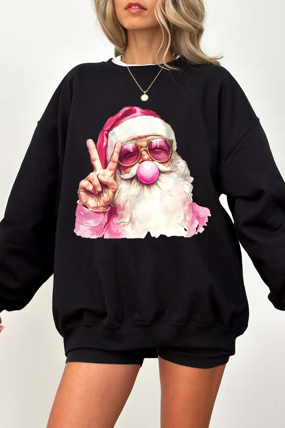 Retro santa blowing bubble christmas crop sweatshirt