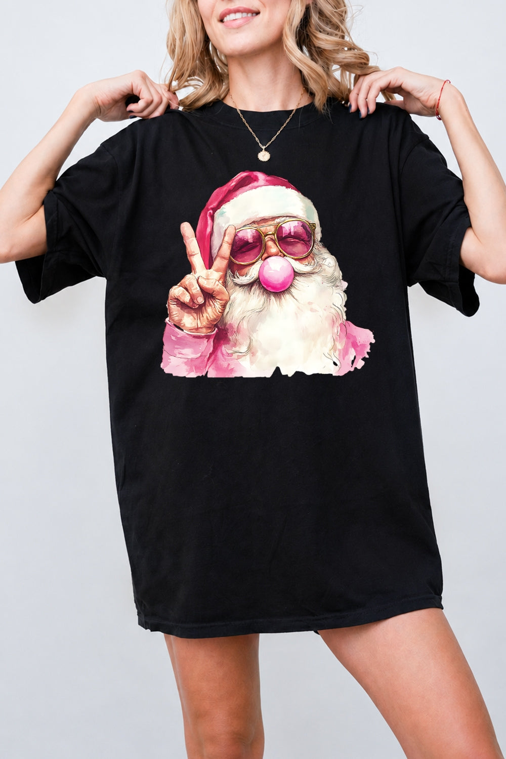 Retro santa blowing bubble christmas tee