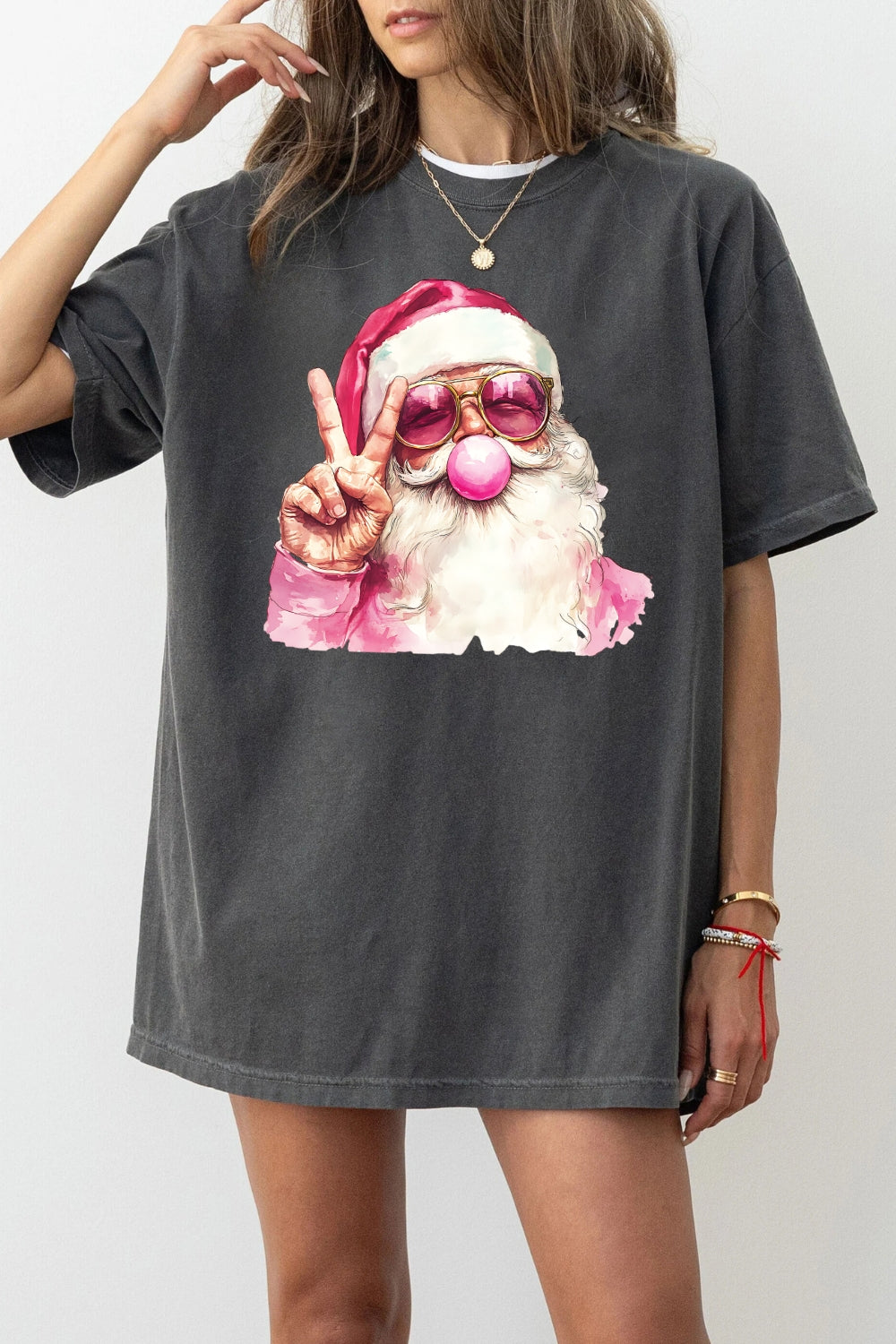 Retro santa blowing bubble christmas tee
