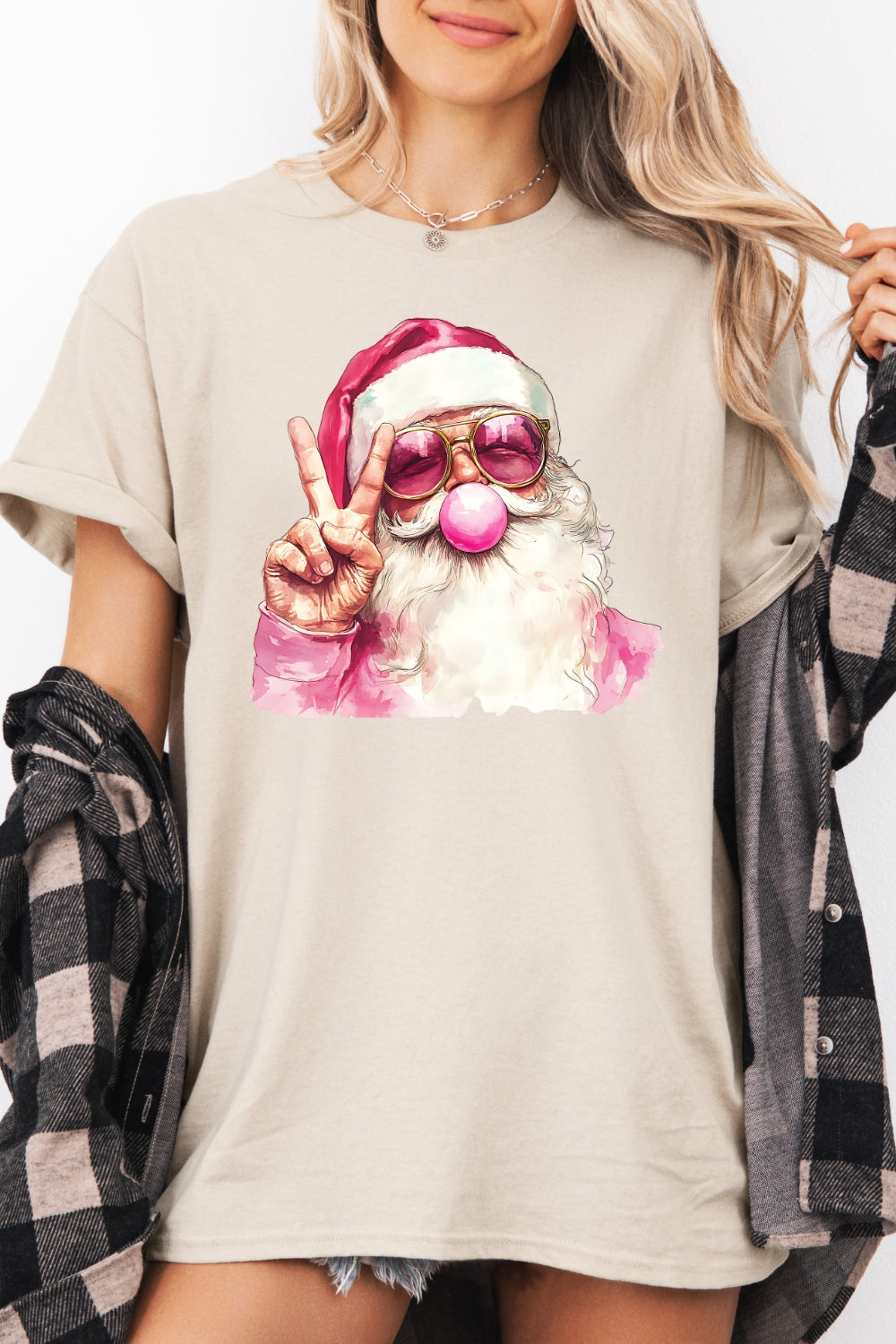 Retro santa blowing bubble christmas tee