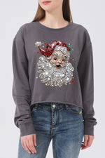 Retro santa faux crystal mosaic crop sweatshirt