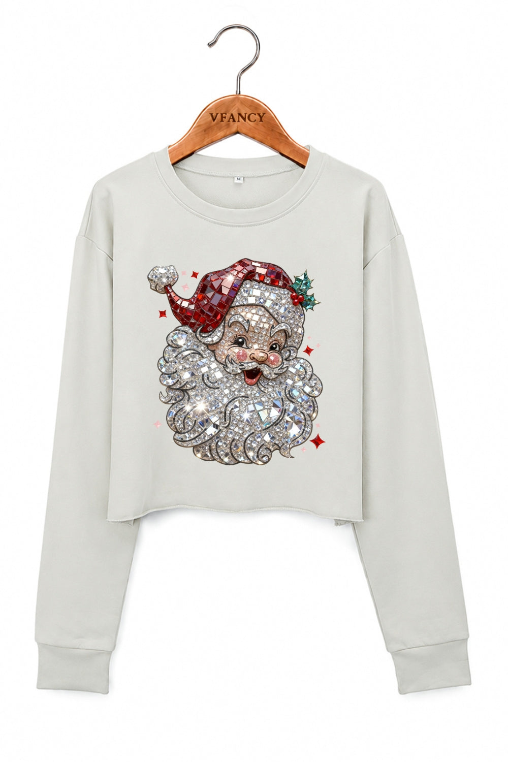 Retro santa faux crystal mosaic crop sweatshirt