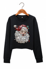 Retro santa faux crystal mosaic crop sweatshirt