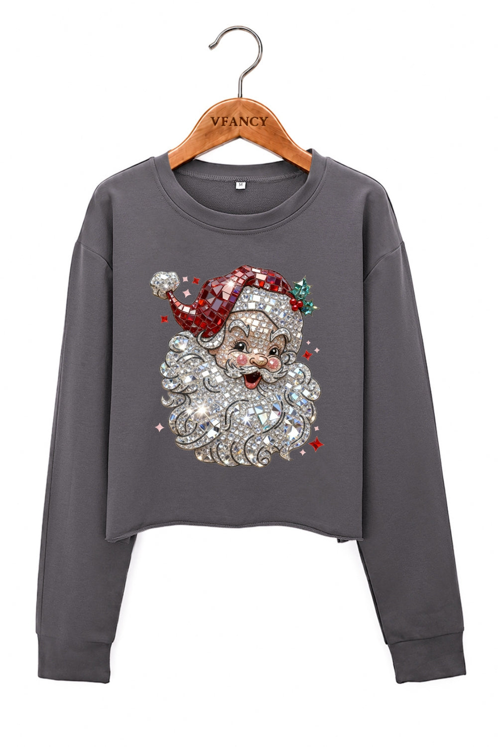 Retro santa faux crystal mosaic crop sweatshirt