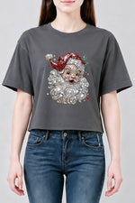Retro santa faux crystal mosaic crop top