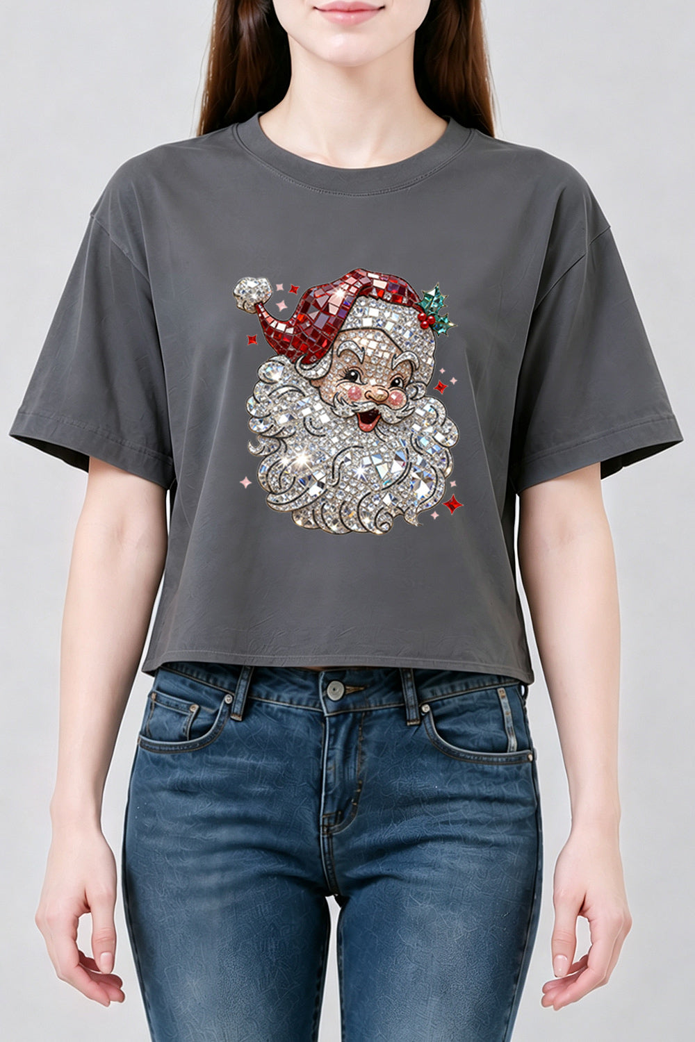Retro santa faux crystal mosaic crop top