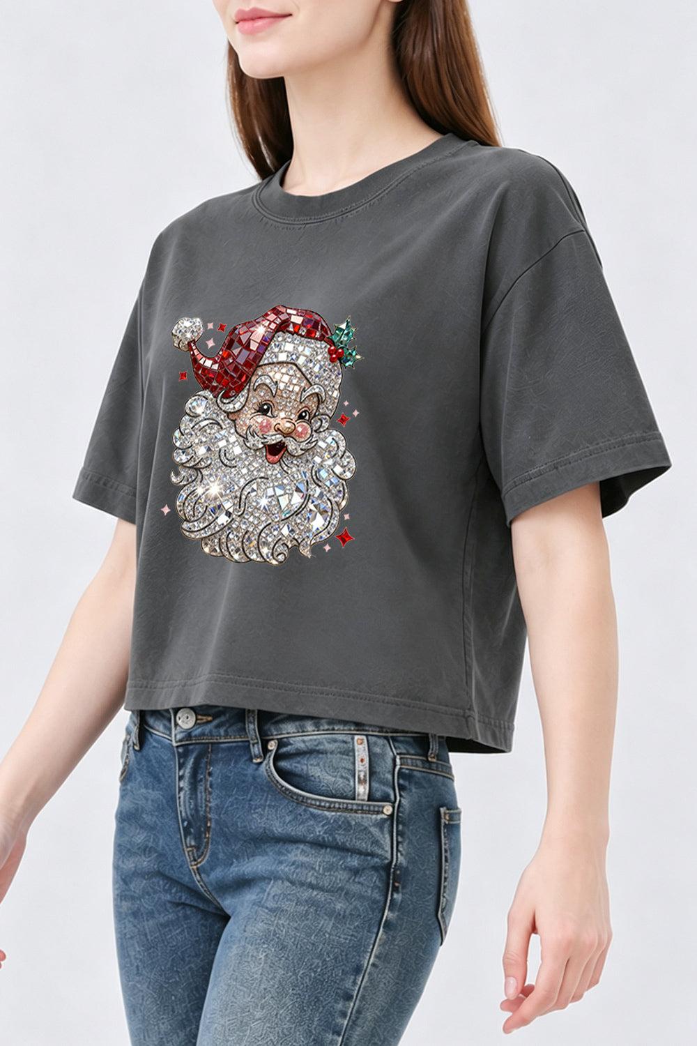 Retro santa faux crystal mosaic crop top