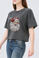 Retro santa faux crystal mosaic crop top