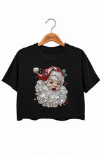 Retro santa faux crystal mosaic crop top