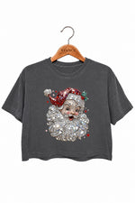 Retro santa faux crystal mosaic crop top