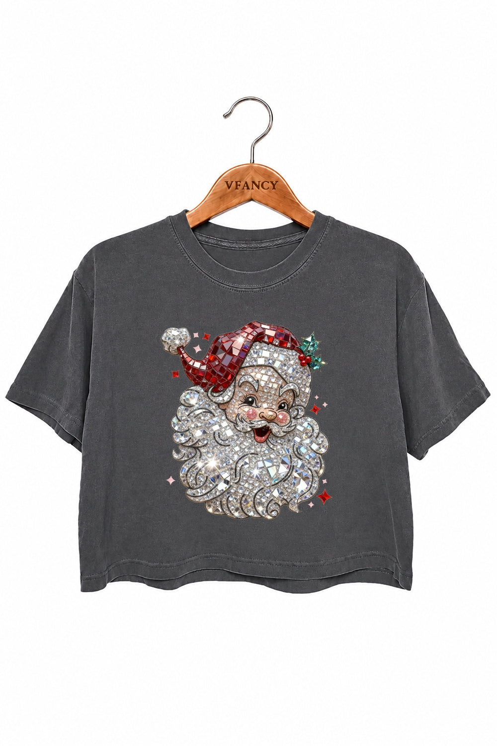 Retro santa faux crystal mosaic crop top