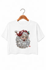 Retro santa faux crystal mosaic crop top