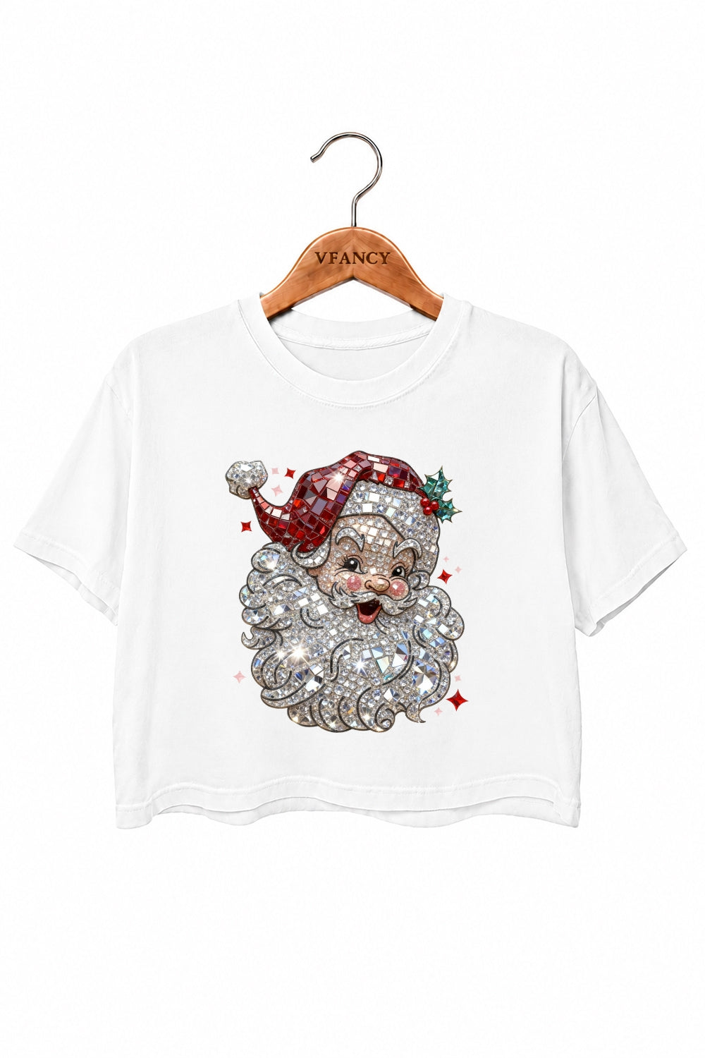 Retro santa faux crystal mosaic crop top