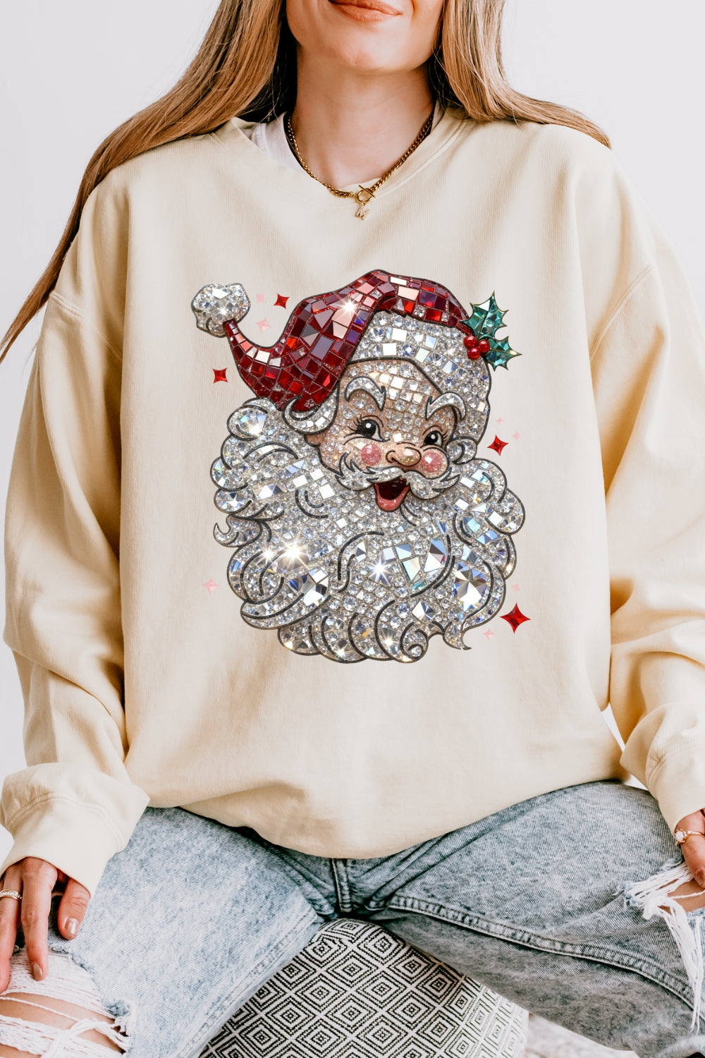 Retro santa faux crystal mosaic sweatshirt