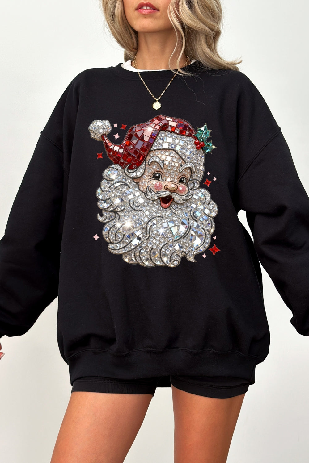 Retro santa faux crystal mosaic sweatshirt