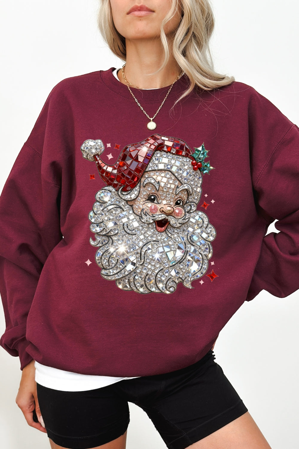 Retro santa faux crystal mosaic sweatshirt