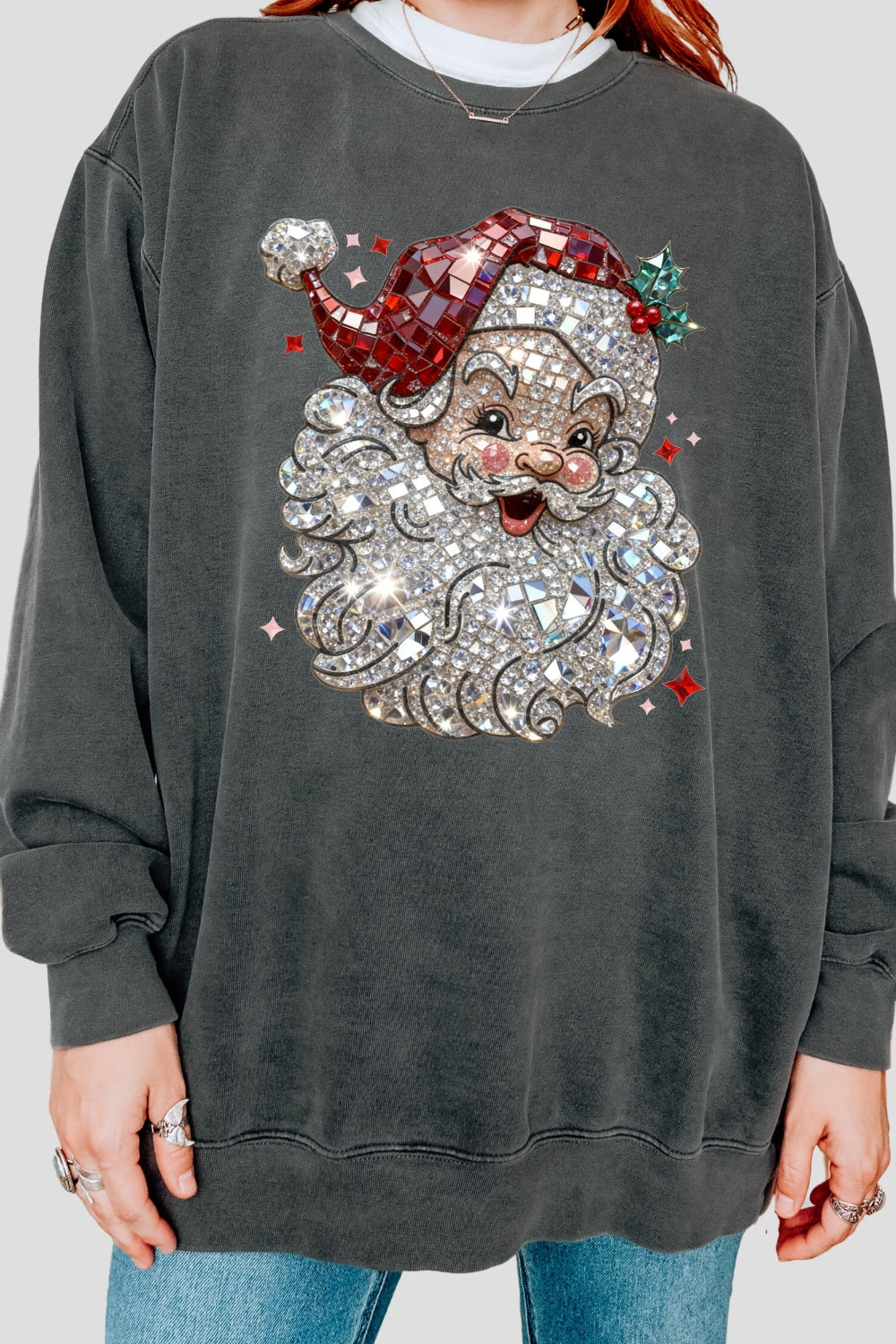 Retro santa faux crystal mosaic sweatshirt