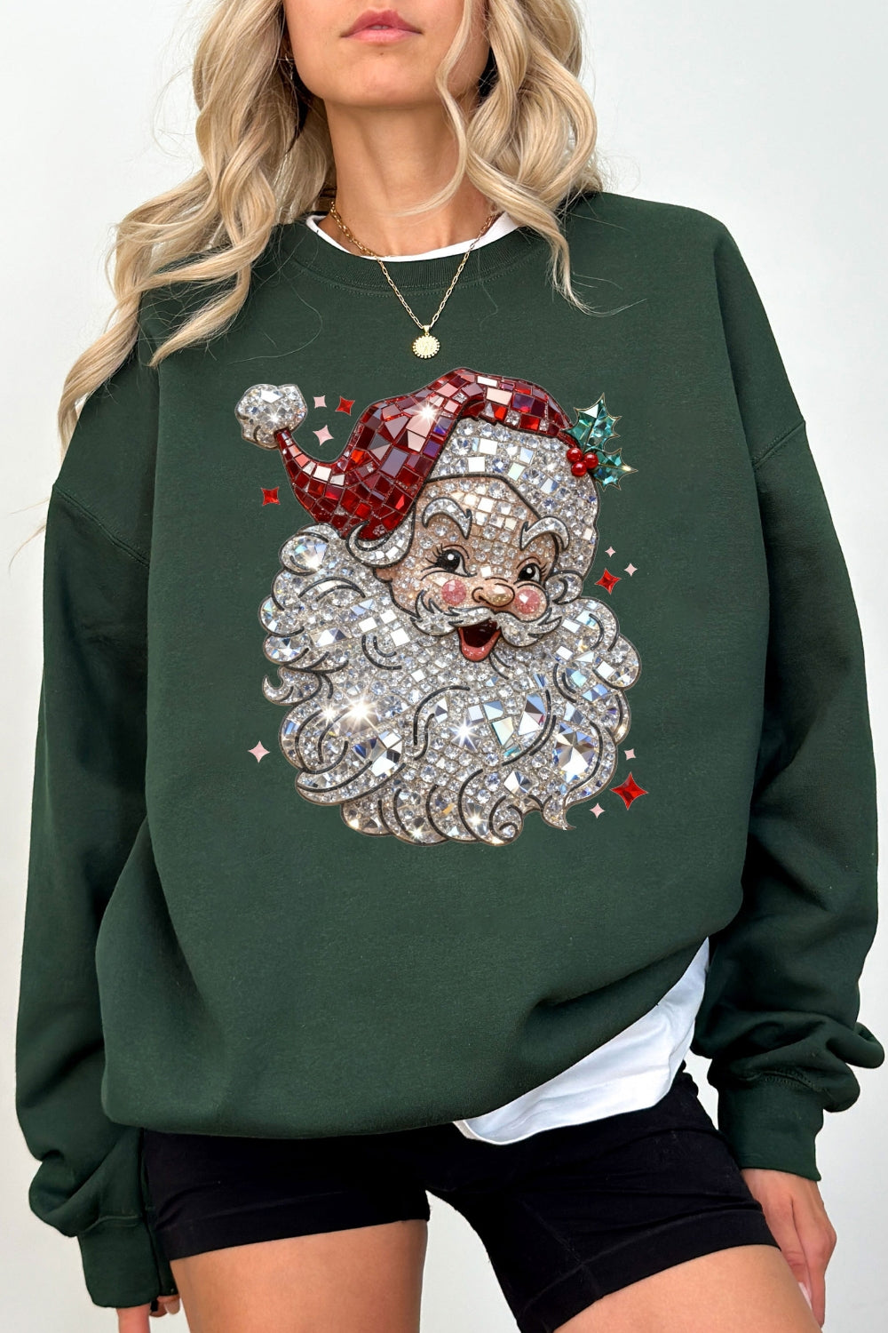 Retro santa faux crystal mosaic sweatshirt
