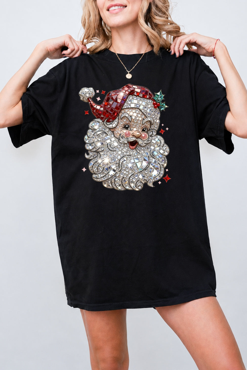 Retro santa faux crystal mosaic tee