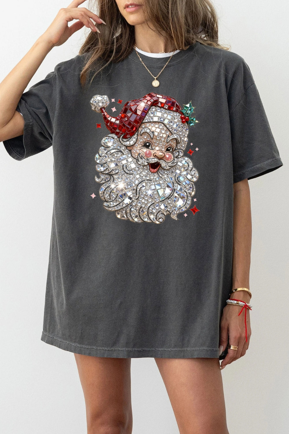 Retro santa faux crystal mosaic tee
