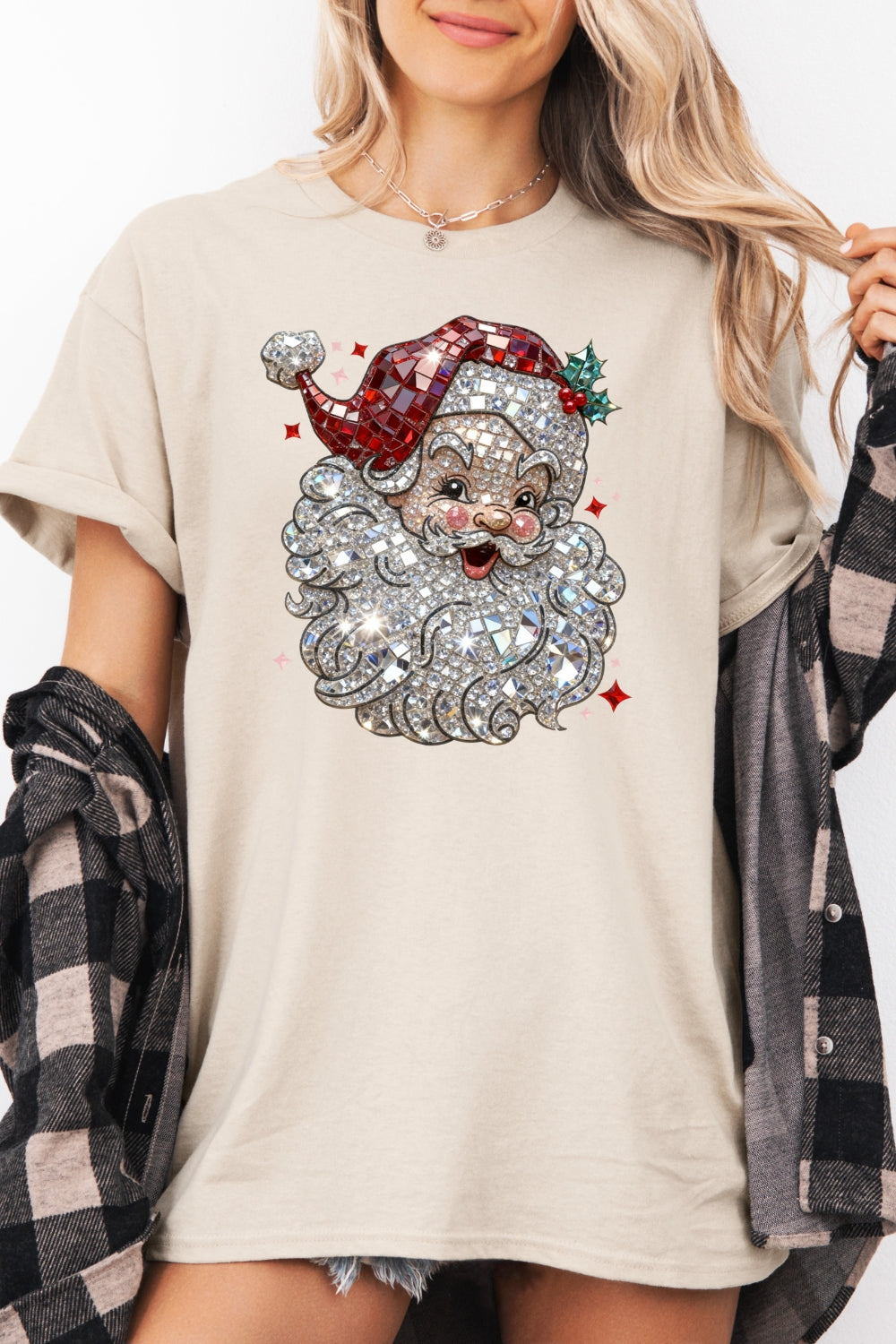 Retro santa faux crystal mosaic tee