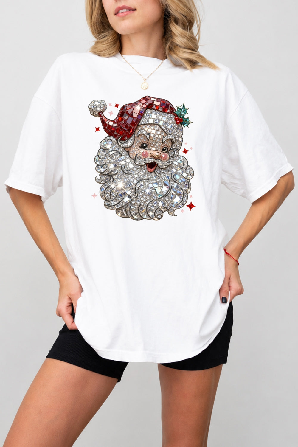 Retro santa faux crystal mosaic tee