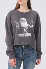Retro santa portrait christmas crop sweatshirt